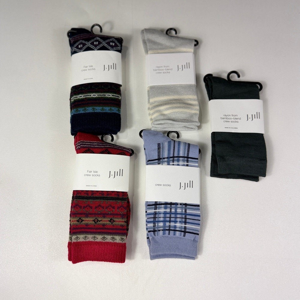 Lots of  5 J.Jill Womens Crew Socks Fair Isle Plaid‎ Bamboo Blend Size 5-10 NWT